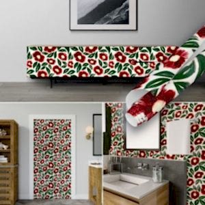 Kırmızı Yeşil Çiçekler Desenli Yapışkanlı Folyo 45 cm ve 90 cm Rulo Çeşitleri Dekoros'ta! Kendinden Yapışkanlı, Desen Takipli, Kaplama Folyolarını İncele!