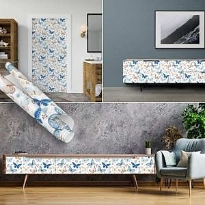 Mavi Pembe Kelebekli Kendinden Yapışkanlı Folyo, PVC Rulo Modelleri dukkanstorecenterhub.shop'da. Suya Dayanıklı Kapı, Dolap, Mobilya Kaplama Folyosu Şimdi Satın Al.