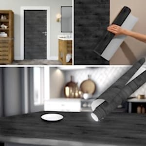 Siyah Ahşap Desenli Yapışkanlı Folyo Kaplama 0122 45 cm ve 90 cm Rulo Çeşitleri Dekoros'ta. Suya Dayanıklı Yapışkan Duvar Salon Kaplama Folyosu için Tıkla.
